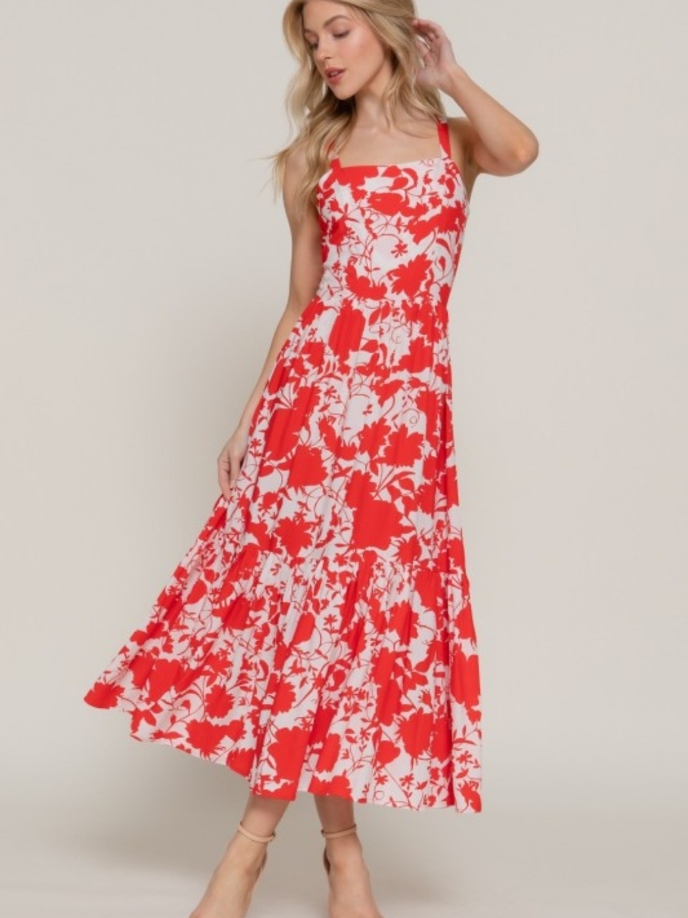 Active Basic Floral Red and White Midi Dress - Picture 5 of 6